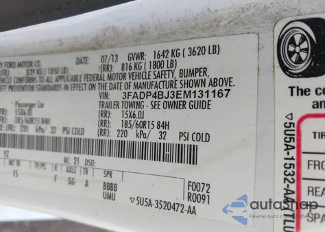 2014 Ford Fiesta Se z USA, uszkodzony, nr VIN 3FADP4BJ3EM131167